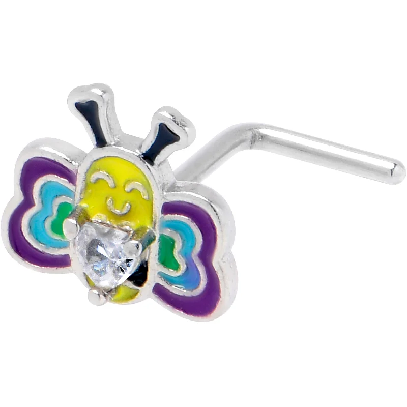 Nose Rings for Vibrant Fashion -20 Gauge 7mm Clear CZ Gem Butterfly Love Bug L Shape Nose Ring Nose Rings for Vibrant Fashion -20 Gauge 7mm Clear CZ Gem Butterfly Love Bug L Shape Nose Ring
