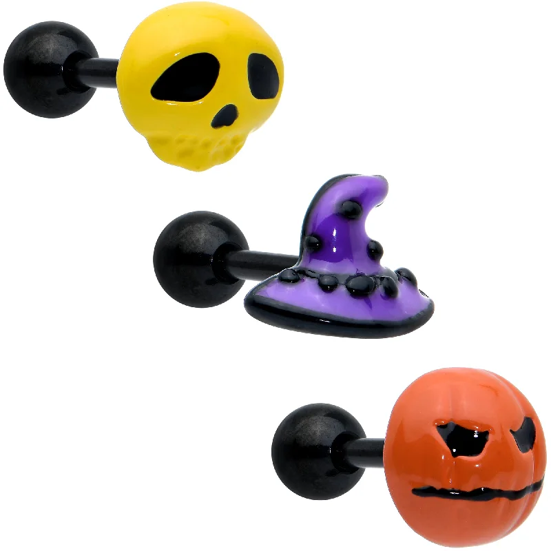 Women's Earrings – Elegant Designs for Every Personality--16 Gauge 1/4 Black Skull Pumpkin Cartilage Tragus Earring Set of 3 Women's Earrings – Elegant Designs for Every Personality--16 Gauge 1/4 Black Skull Pumpkin Cartilage Tragus Earring Set of 3