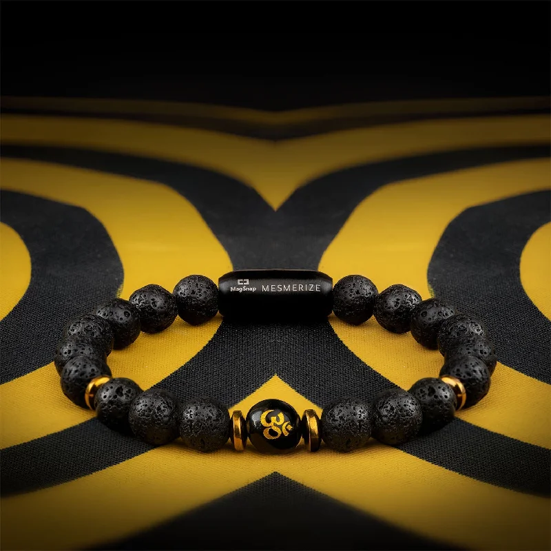 Men's Cuff Bracelets-Divine Lava Natural Stone Om Bracelet with MagSnap 2