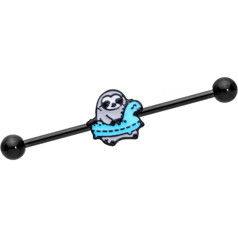 Women's Earrings – Elegant Designs for Every Personality--14 Gauge Black Swimming Sloth Industrial Barbell 38mm