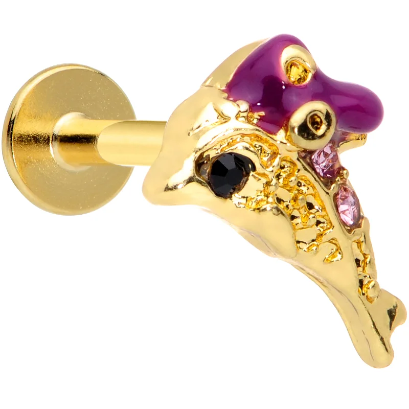Lip Rings with Beautiful Gems for Subtle Sparkle16 Gauge 5/16 Purple Gem Gold Tone Dainty Dolphin Labret Monroe Tragus