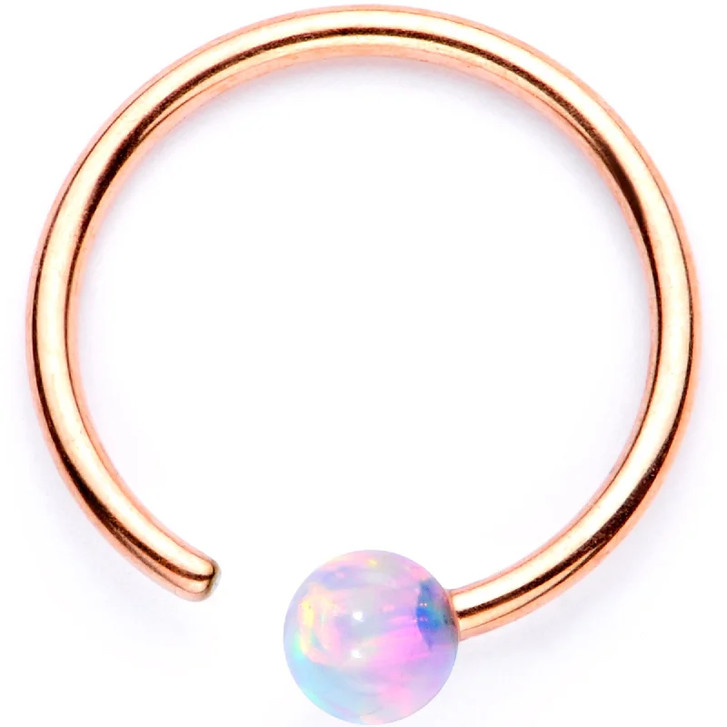 Nose Rings with Green Stones -20 Gauge White Synthetic Opal Rose Gold PVD Seamless Circular Ring Nose Rings with Green Stones -20 Gauge White Synthetic Opal Rose Gold PVD Seamless Circular Ring