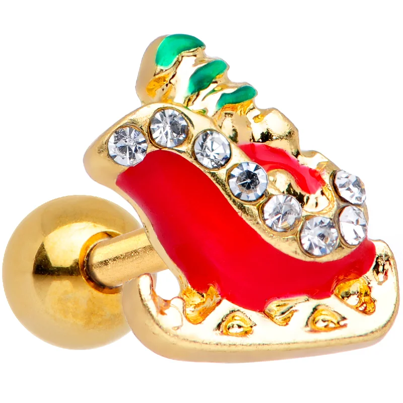 Women's Earrings – Elegant Designs for Every Personality--16 Gauge 1/4 Clear Gem Gold Tone Christmas Sleigh Cartilage Tragus