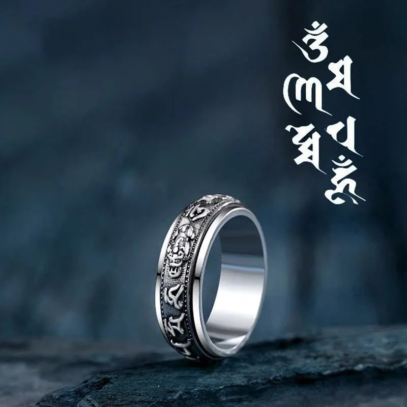 Chic Women's Rings for Fashion-Forward Looks-Buddha Stones Tibetan Om Mani Padme Hum PiXiu Engraved Wealth Luck Rotatable Ring Chic Women's Rings for Fashion-Forward Looks-Buddha Stones Tibetan Om Mani Padme Hum PiXiu Engraved Wealth Luck Rotatable Ring