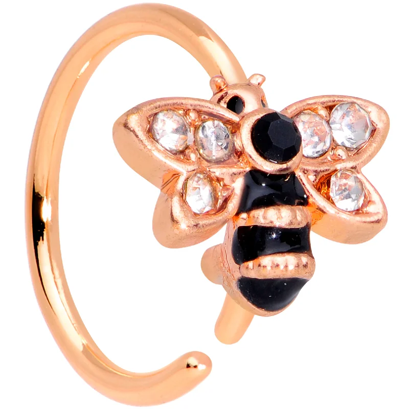 Beautiful Nose Rings with Radiant Shine -20 Gauge 5/16 Clear Black Gem Rose Gold Tone Bee Nose Hoop Beautiful Nose Rings with Radiant Shine -20 Gauge 5/16 Clear Black Gem Rose Gold Tone Bee Nose Hoop