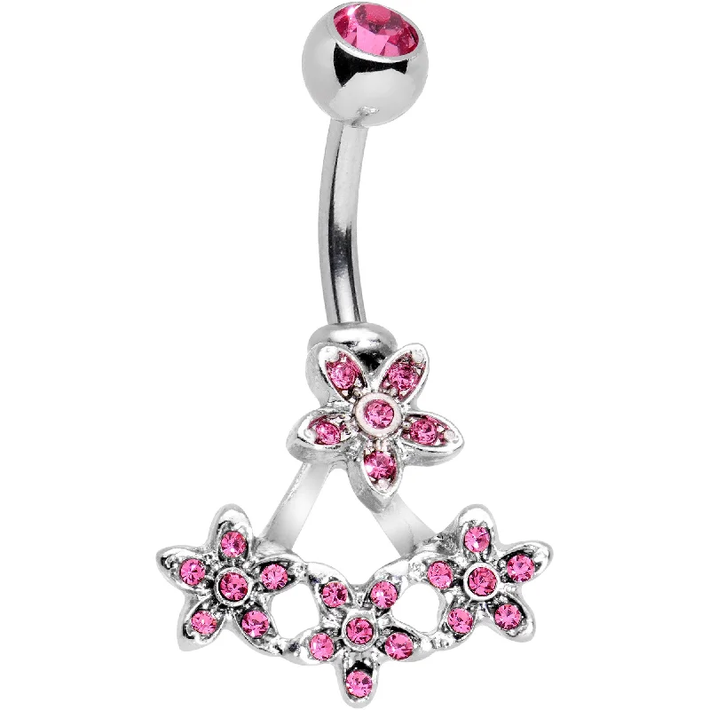 Unique Belly Rings with Stunning Accents -Pink Gem Field of Flowers Dangle Belly Ring Unique Belly Rings with Stunning Accents -Pink Gem Field of Flowers Dangle Belly Ring