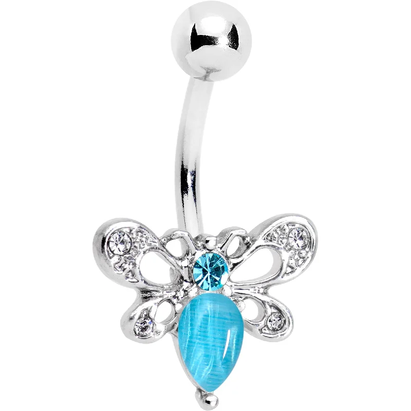 Unique Belly Rings for Bold Fashion Choices -Aqua Gem Honey Butterfly Belly Ring