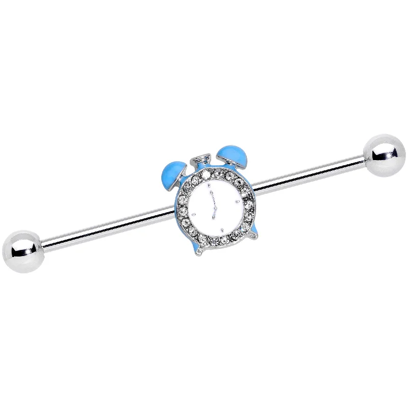 Women's Earrings – Elegant Designs for Every Personality--14 Gauge Clear Gem Light Blue Alarm Clock Industrial Barbell 38mm