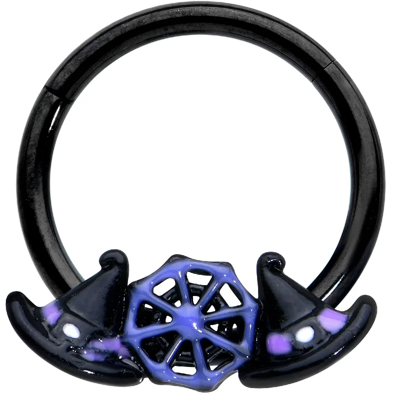 Nose Rings for Yoga and Meditation -16 Gauge 3/8 Black Spider Web Witch Hat Halloween Hinged Segment Ring Nose Rings for Yoga and Meditation -16 Gauge 3/8 Black Spider Web Witch Hat Halloween Hinged Segment Ring