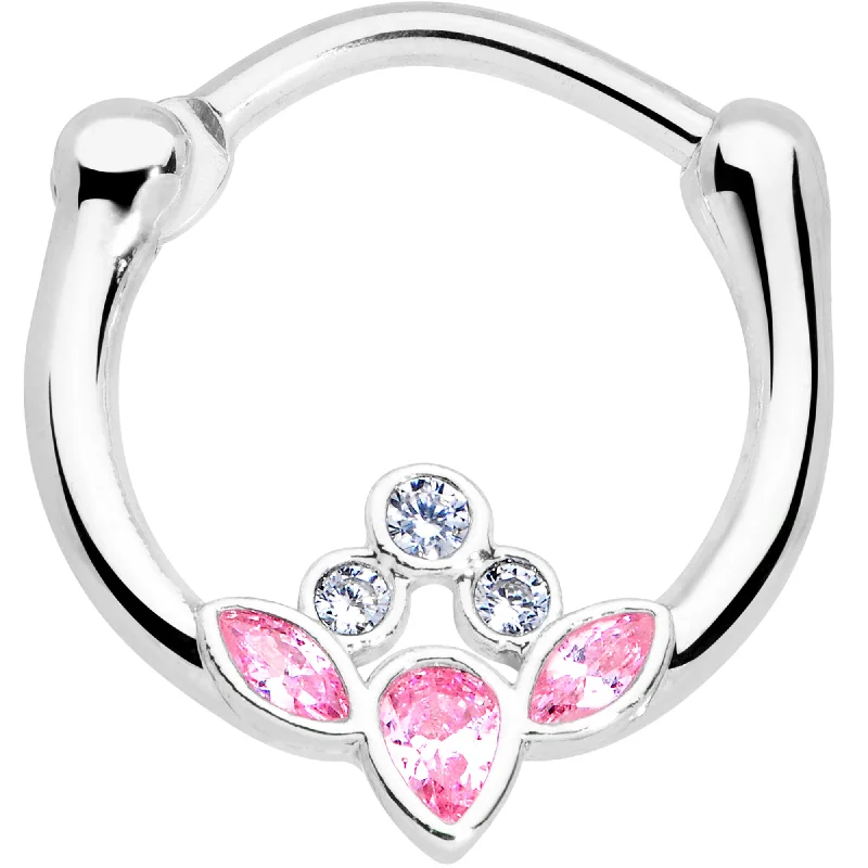Rhinestone Nose Rings -16 Gauge 3/8 Clear Pink Gem Classic Cluster Septum Clicker