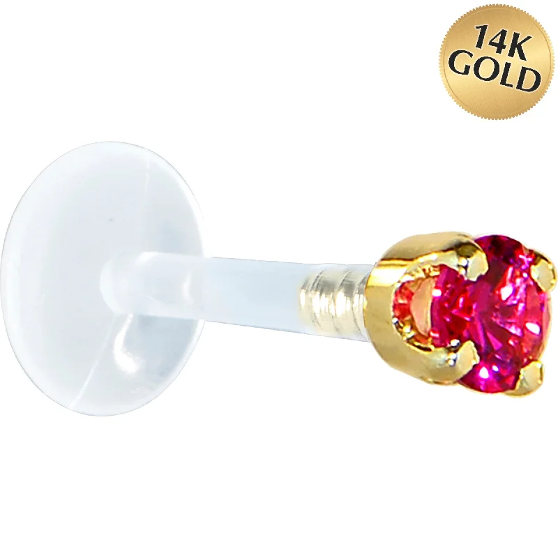 Women's Earrings – Elegant Designs for Every Personality--16 Gauge 5/16 Solid 14KT Yellow Gold 3mm Red Cubic Zirconia Bioplast Tragus Earring Stud