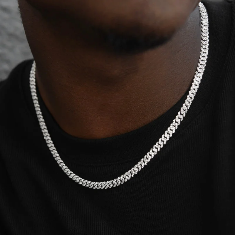 Exclusive Men's Necklaces & Pendants for the Modern Gentleman-Micro Diamond Prong Cuban Necklace in White Gold - 6mm Exclusive Men's Necklaces & Pendants for the Modern Gentleman-Micro Diamond Prong Cuban Necklace in White Gold - 6mm