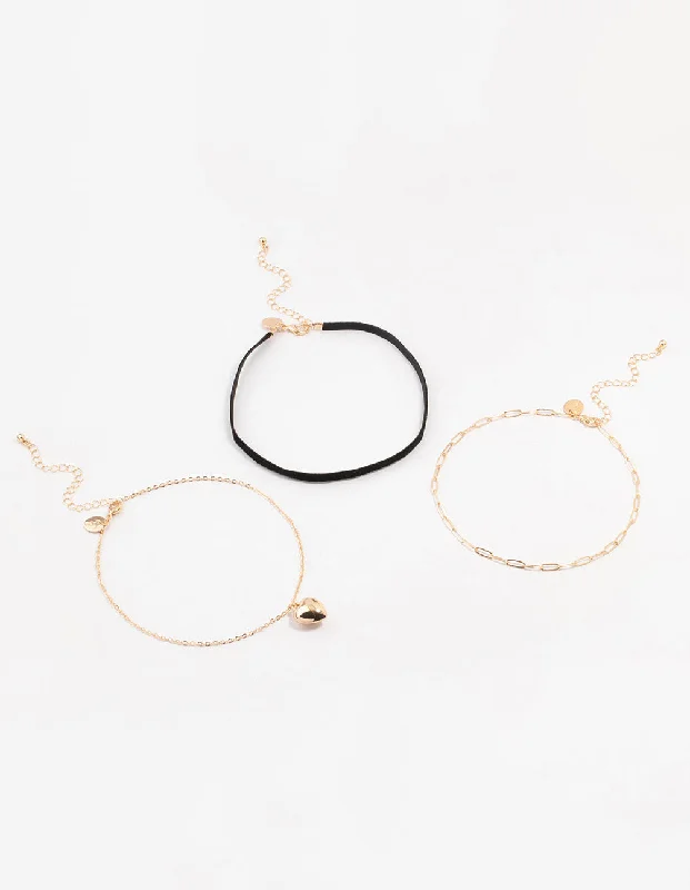 Shop Classic Women's Necklaces & Pendants with a Modern Twist-Gold Ribbon Puff Heart Chokers 3-Pack Shop Classic Women's Necklaces & Pendants with a Modern Twist-Gold Ribbon Puff Heart Chokers 3-Pack