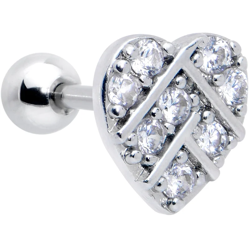 Women's Earrings – Elegant Designs for Every Personality--16 Gauge 1/4 Clear CZ Gem Lattice Heart Cartilage Tragus Earring