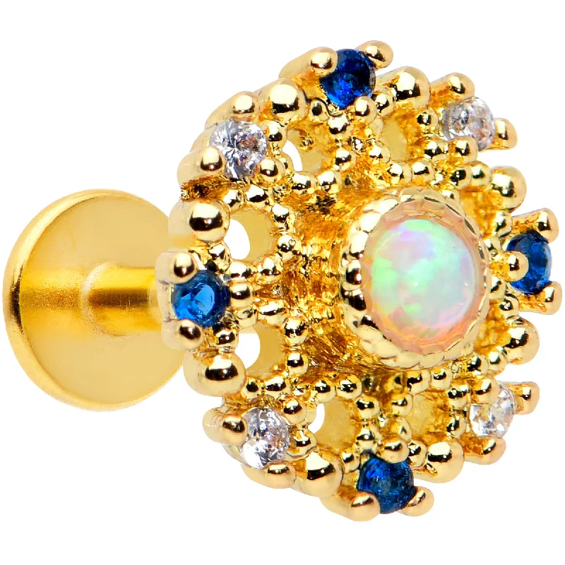 Women's Earrings – Elegant Designs for Every Personality--16 Gauge 1/4 White Synthetic Opal Gold Tone Sun Labret Monroe Tragus