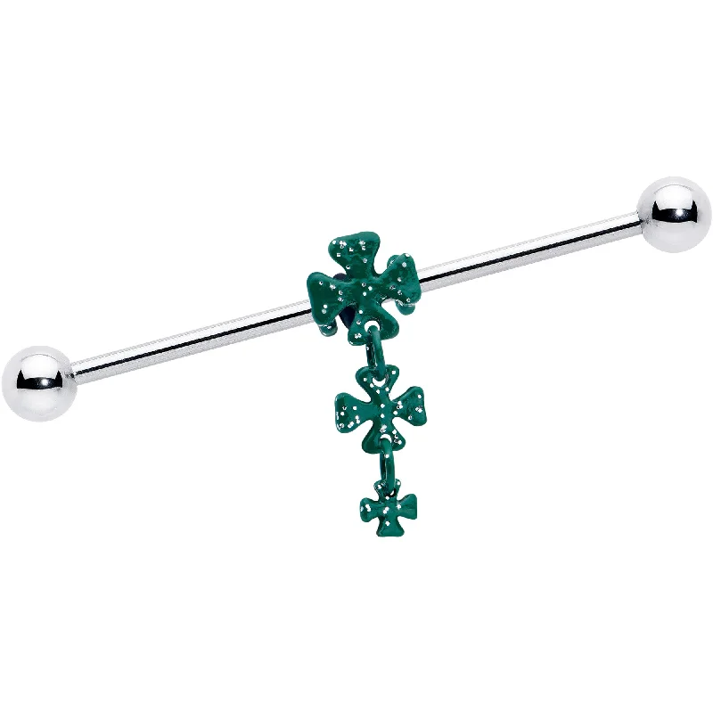 Women's Earrings – Elegant Designs for Every Personality--14 Gauge Polka Dot Shamrock St Patricks Dangle Industrial Barbell 38mm