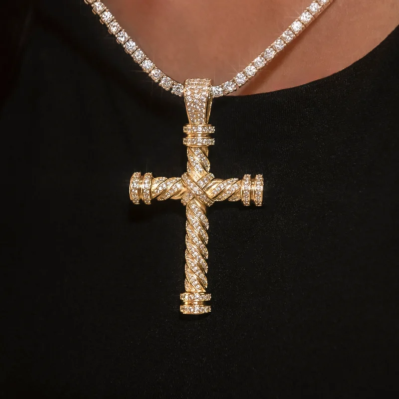 Shop Classic Women's Necklaces & Pendants with a Modern Twist-Diamond Rope Cross Pendant in Yellow Gold Shop Classic Women's Necklaces & Pendants with a Modern Twist-Diamond Rope Cross Pendant in Yellow Gold