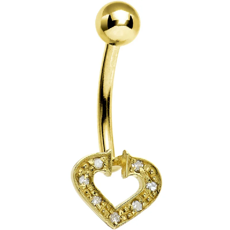 Comfortable Belly Rings for Exclusive Fashion -16 Gauge Solid 14KT Yellow Gold Genuine DIAMOND Paved HOLLOW HEART Belly Ring Comfortable Belly Rings for Exclusive Fashion -16 Gauge Solid 14KT Yellow Gold Genuine DIAMOND Paved HOLLOW HEART Belly Ring