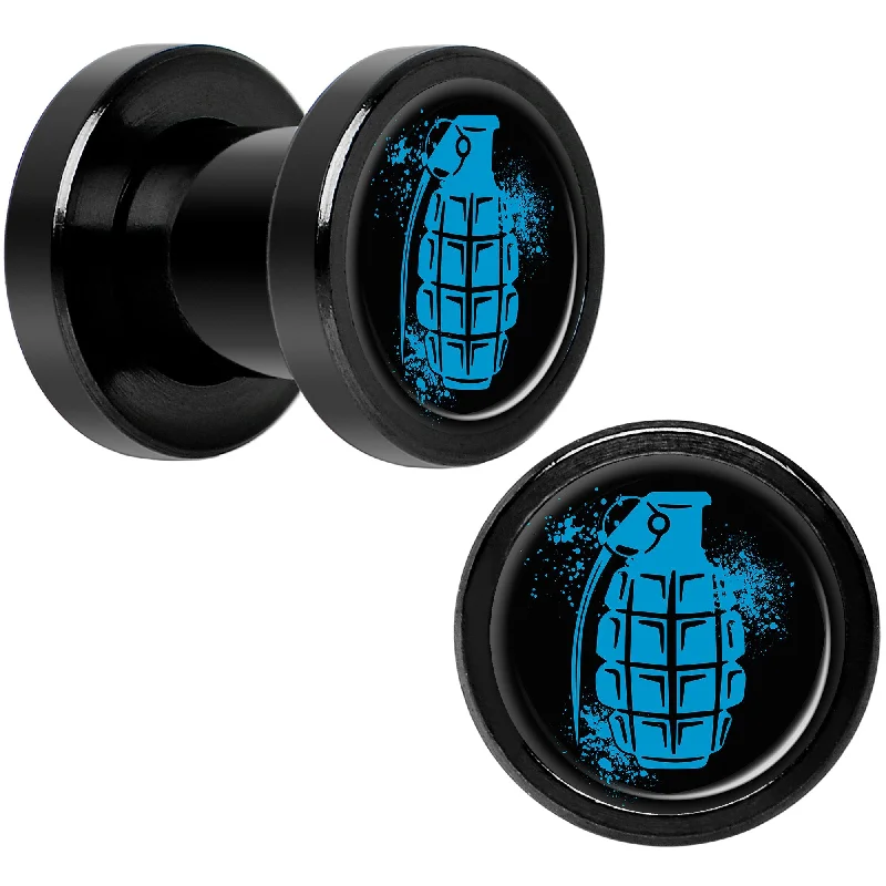 Women's Earrings – Elegant Designs for Every Personality--Blue Grenade Black Anodized Screw Fit Plug Set 2 Gauge