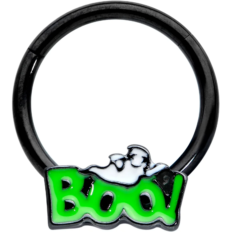 Nose Rings for Evening Wear -16 Gauge 3/8 Black Green Boo Smile Ghost Halloween Hinged Segment Ring Nose Rings for Evening Wear -16 Gauge 3/8 Black Green Boo Smile Ghost Halloween Hinged Segment Ring