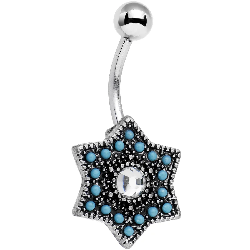 Belly Rings with Vibrant Gems for Bold Style -Clear Gem Blue Faux Turquoise Southwestern Star Belly Ring Belly Rings with Vibrant Gems for Bold Style -Clear Gem Blue Faux Turquoise Southwestern Star Belly Ring