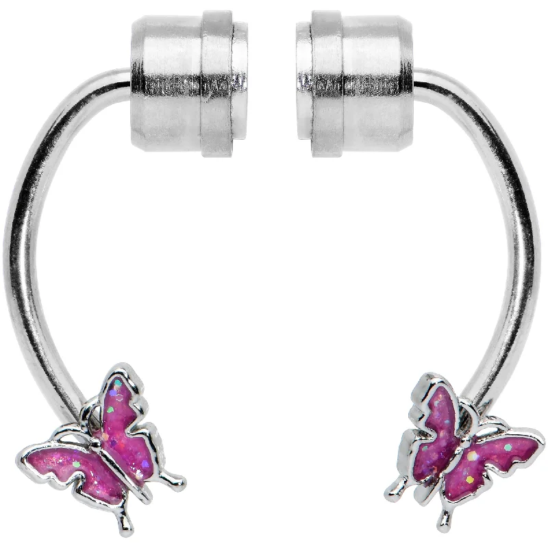 Beautiful Nose Rings with Sparkles -Pink Butterfly Ends Non Pierced Magnetic Clip On Fake Septum Ring Beautiful Nose Rings with Sparkles -Pink Butterfly Ends Non Pierced Magnetic Clip On Fake Septum Ring