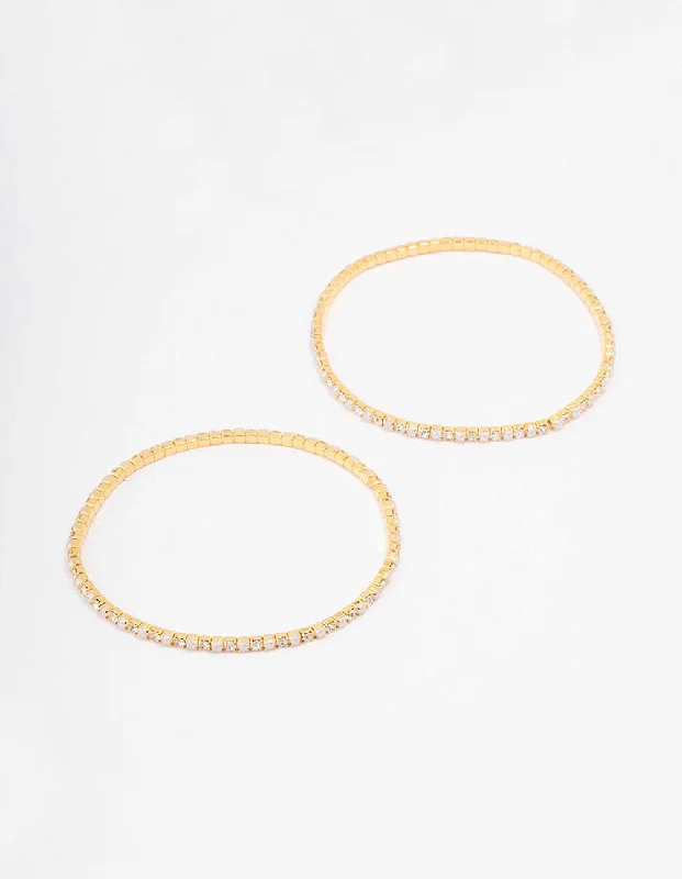 Elegant Gold Bangles with Matching Sets for Women-Gold Plated Alternating Mini Cubic Zirconia Pearl Stretch Bangle Elegant Gold Bangles with Matching Sets for Women-Gold Plated Alternating Mini Cubic Zirconia Pearl Stretch Bangle