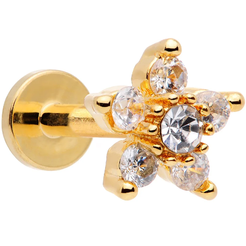 Stylish Lip Rings for Women16 Gauge 1/4 Clear CZ Star Gold Tone Internally Threaded Labret