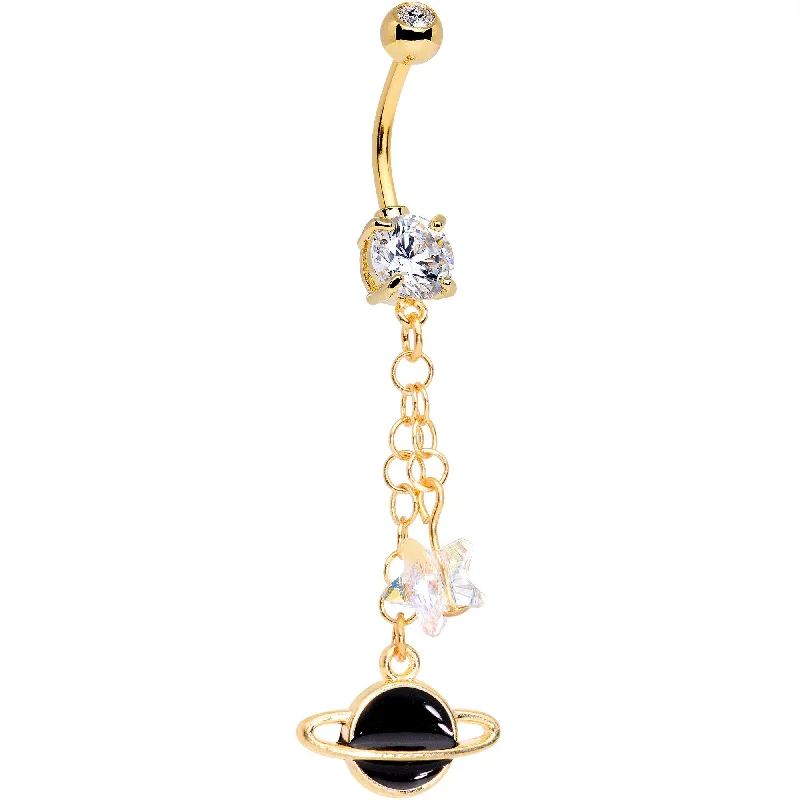 Unique Belly Rings with Stunning Accents -Handmade Gold Tone Planet Belly Ring Created with Crystals Unique Belly Rings with Stunning Accents -Handmade Gold Tone Planet Belly Ring Created with Crystals
