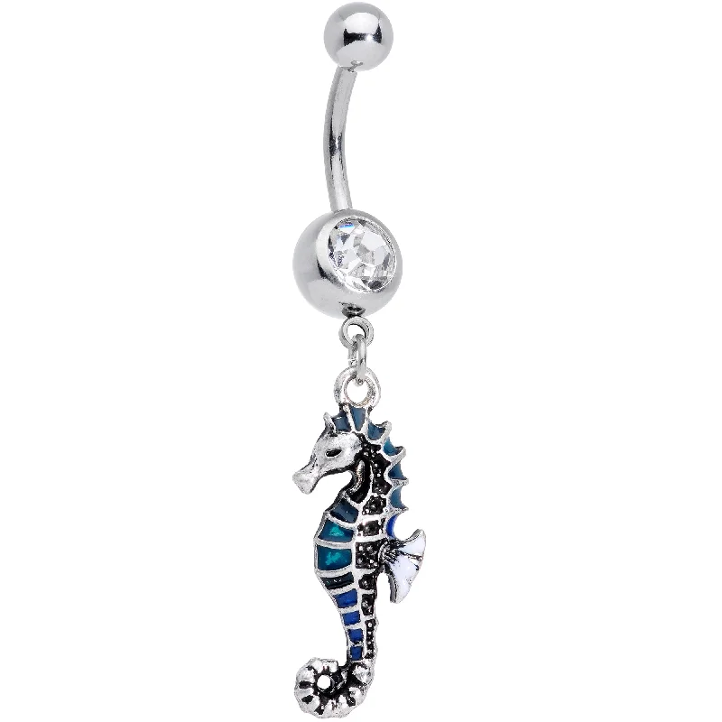 Minimalist Belly Rings for Subtle Beauty -Clear Gem Nautical Seahorse Dangle Belly Ring Minimalist Belly Rings for Subtle Beauty -Clear Gem Nautical Seahorse Dangle Belly Ring