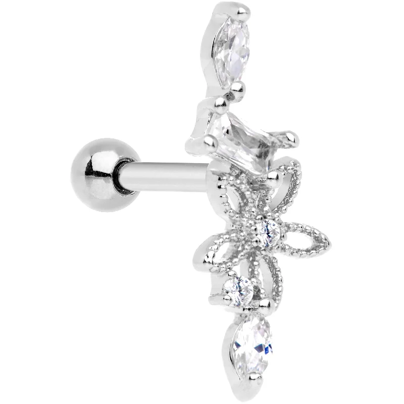 Women's Earrings – Elegant Designs for Every Personality--Clear CZ Gem Flower Cascade Cartilage Tragus Earring
