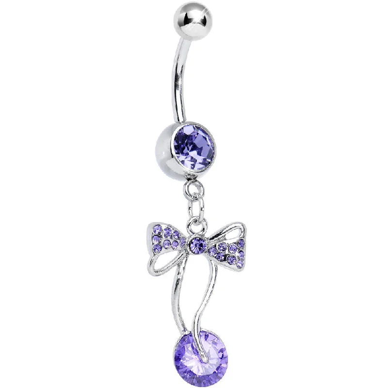 Stylish Belly Rings with Subtle Beauty -Tanzanite CZ Drop Sweetness Wrapped in a Bow Dangle Belly Ring Stylish Belly Rings with Subtle Beauty -Tanzanite CZ Drop Sweetness Wrapped in a Bow Dangle Belly Ring
