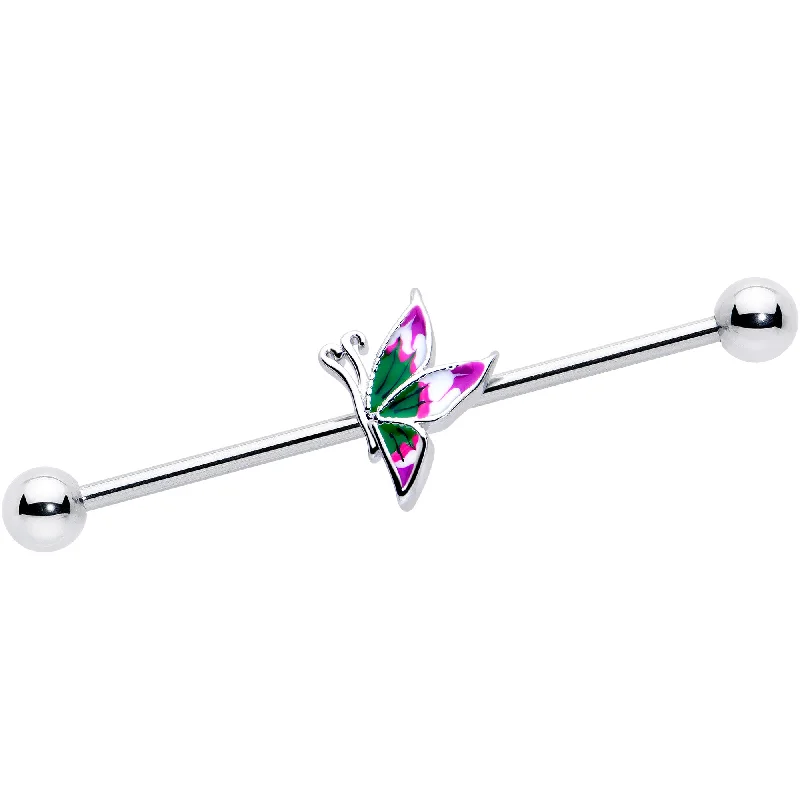 Women's Earrings – Elegant Designs for Every Personality--14 Gauge Profile Butterfly Industrial Barbell 38mm