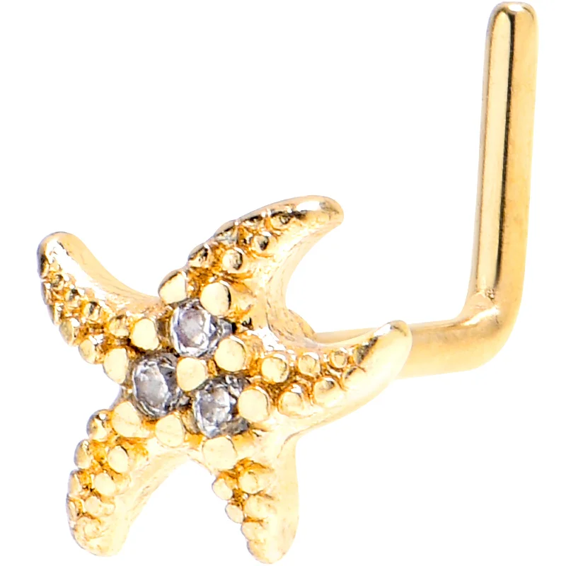 Nose Rings for Creative Styling -20 Gauge 7mm Clear Gem Gold Tone Lush Starfish L Shape Nose Ring Nose Rings for Creative Styling -20 Gauge 7mm Clear Gem Gold Tone Lush Starfish L Shape Nose Ring