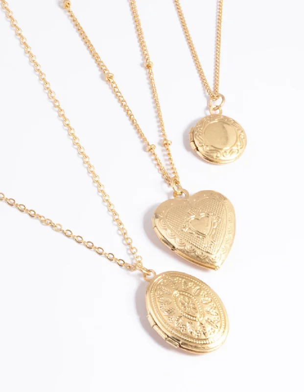 Shop Classic Women's Necklaces & Pendants with a Modern Twist-Worn Gold Mix Locket Triple Row Necklace Shop Classic Women's Necklaces & Pendants with a Modern Twist-Worn Gold Mix Locket Triple Row Necklace