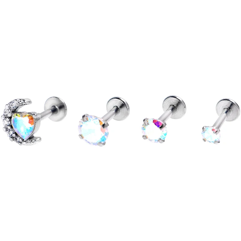 Bold Lip Rings for Statement Style16 Gauge 1/4 Aurora Gem Moon Heart Labret Set of 4 Bold Lip Rings for Statement Style16 Gauge 1/4 Aurora Gem Moon Heart Labret Set of 4