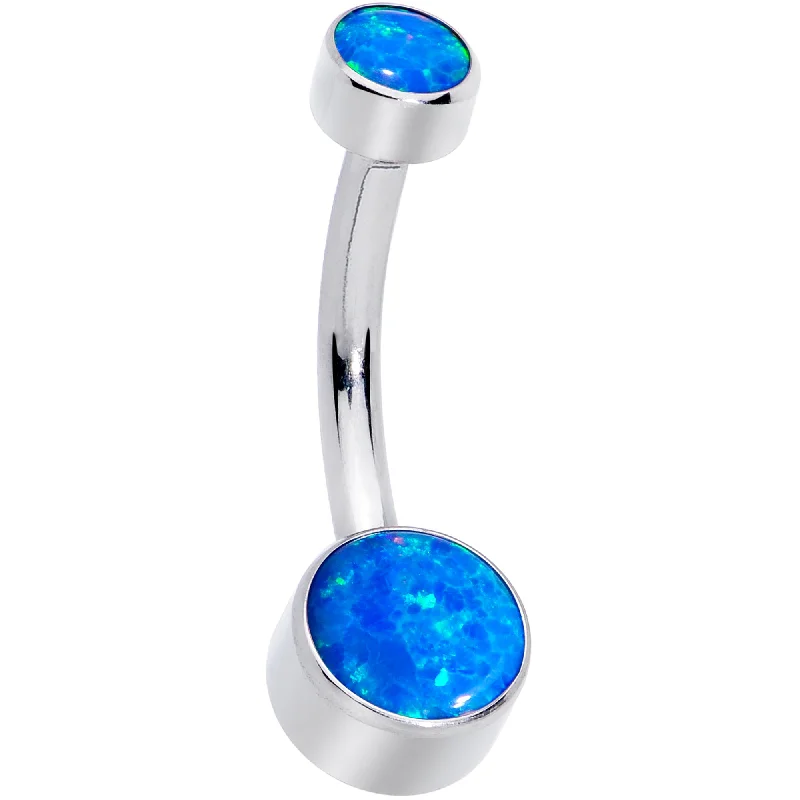 Beautiful Belly Rings with Timeless Beauty -Blue Synthetic Opal Grade 23 Titanium Internal Thread Duo Belly Ring Beautiful Belly Rings with Timeless Beauty -Blue Synthetic Opal Grade 23 Titanium Internal Thread Duo Belly Ring