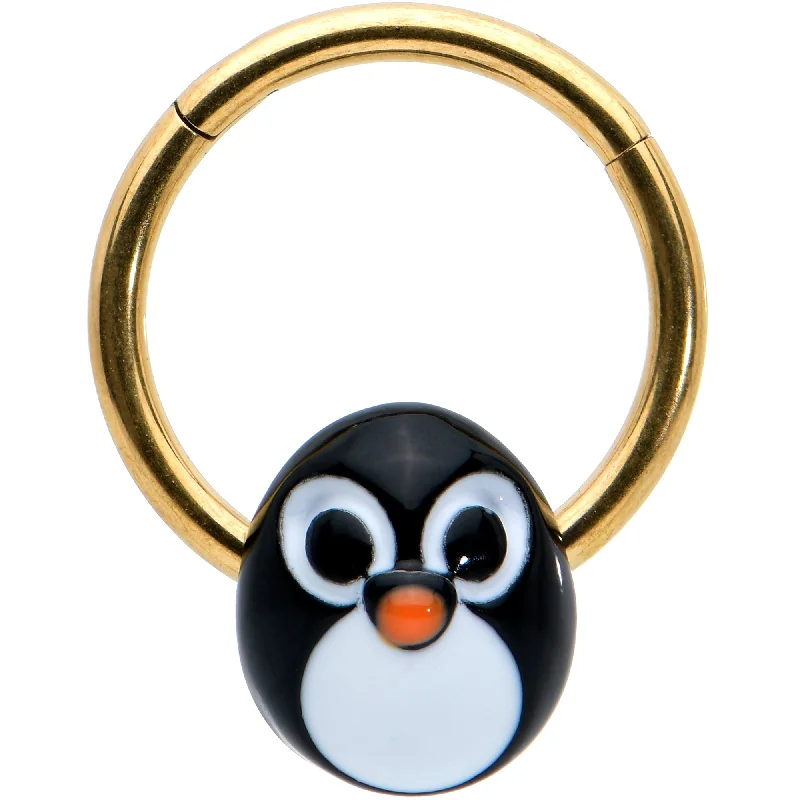 Elegant Nose Rings for Stunning Look -16 Gauge 3/8 Gold Tone Round Penguin Face Holiday Hinged Segment Ring Elegant Nose Rings for Stunning Look -16 Gauge 3/8 Gold Tone Round Penguin Face Holiday Hinged Segment Ring