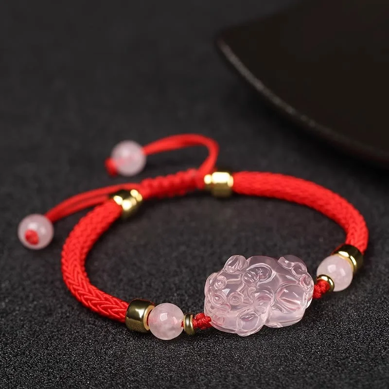 Stainless Steel and Leather Bracelets for Men-Buddha Stones PiXiu Pink Crystal Wealth String Braided Bracelet Stainless Steel and Leather Bracelets for Men-Buddha Stones PiXiu Pink Crystal Wealth String Braided Bracelet