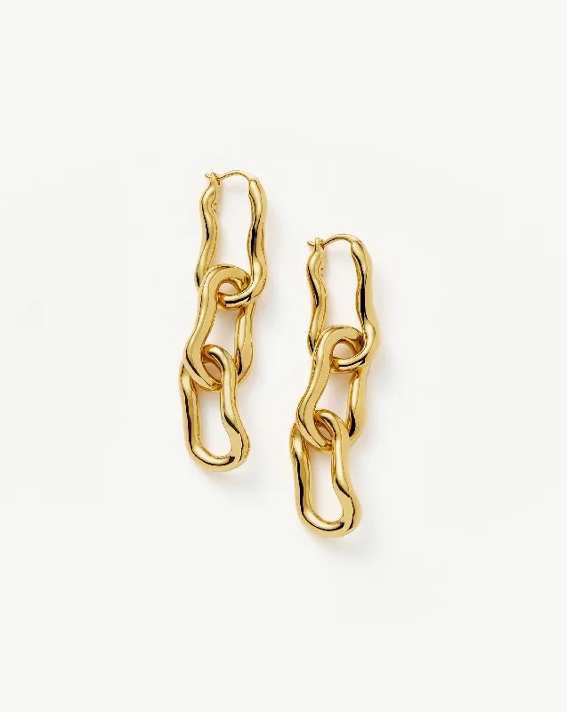Women's Earrings – Elegant Designs for Every Personality--Molten Ovate Triple Drop Earrings | 18k Recycled Gold Plating on Brass Women's Earrings – Elegant Designs for Every Personality--Molten Ovate Triple Drop Earrings | 18k Recycled Gold Plating on Brass