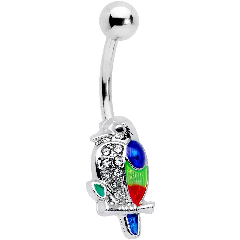 Stunning Belly Rings with Unique Accents -Clear Gem Tropical Parrot Bird Belly Ring