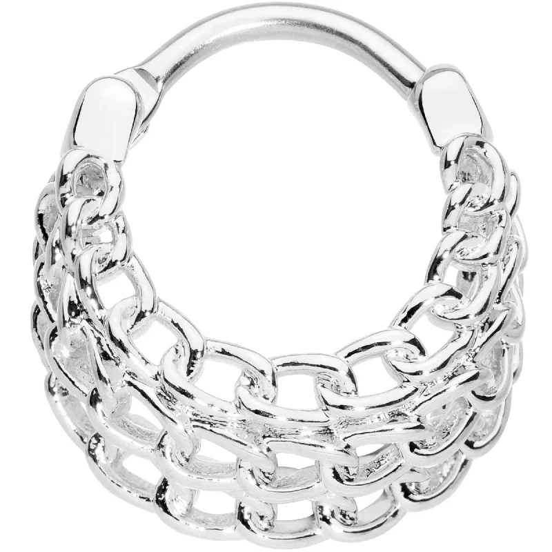 Nose Rings for Men and Women -16 Gauge 3/8 Triple Chain Hinged Septum Ring