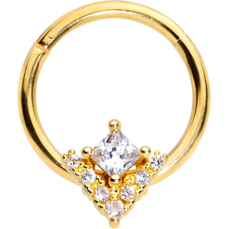 Artistic Nose Rings -16 Gauge 3/8 Clear CZ Gem Gold Tone Vivid Vee Hinged Segment Ring Artistic Nose Rings -16 Gauge 3/8 Clear CZ Gem Gold Tone Vivid Vee Hinged Segment Ring