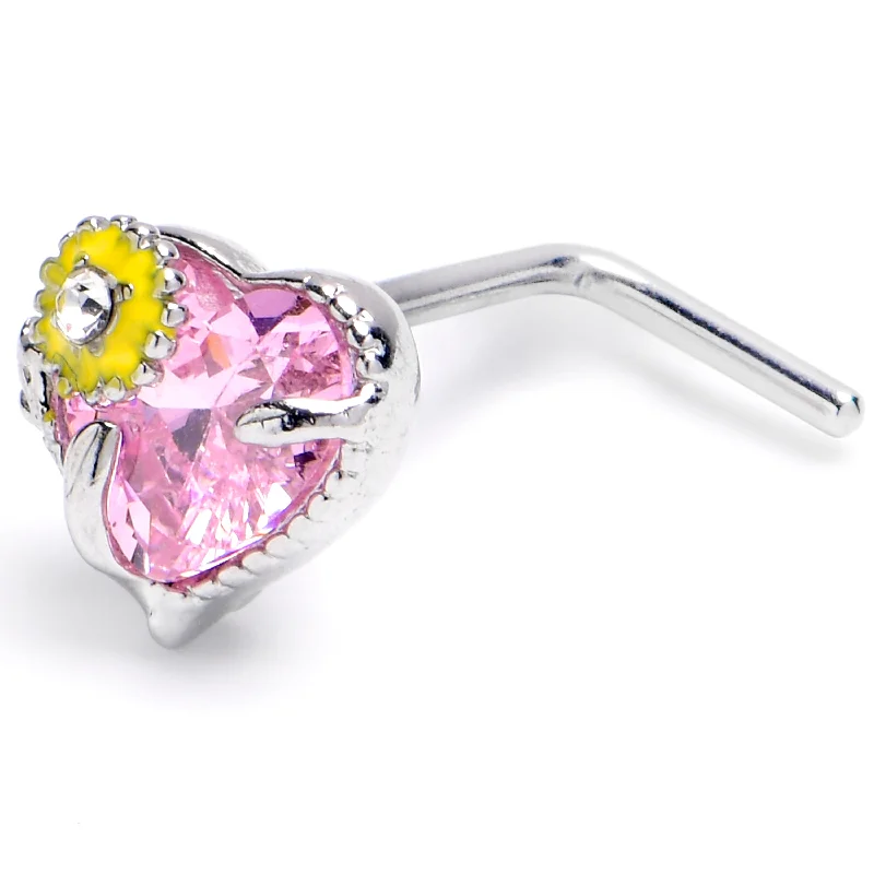 Nose Rings with Amethyst Stones -20 Gauge 7mm Pink Gem Sunflower Heart Love L Shape Nose Ring Nose Rings with Amethyst Stones -20 Gauge 7mm Pink Gem Sunflower Heart Love L Shape Nose Ring