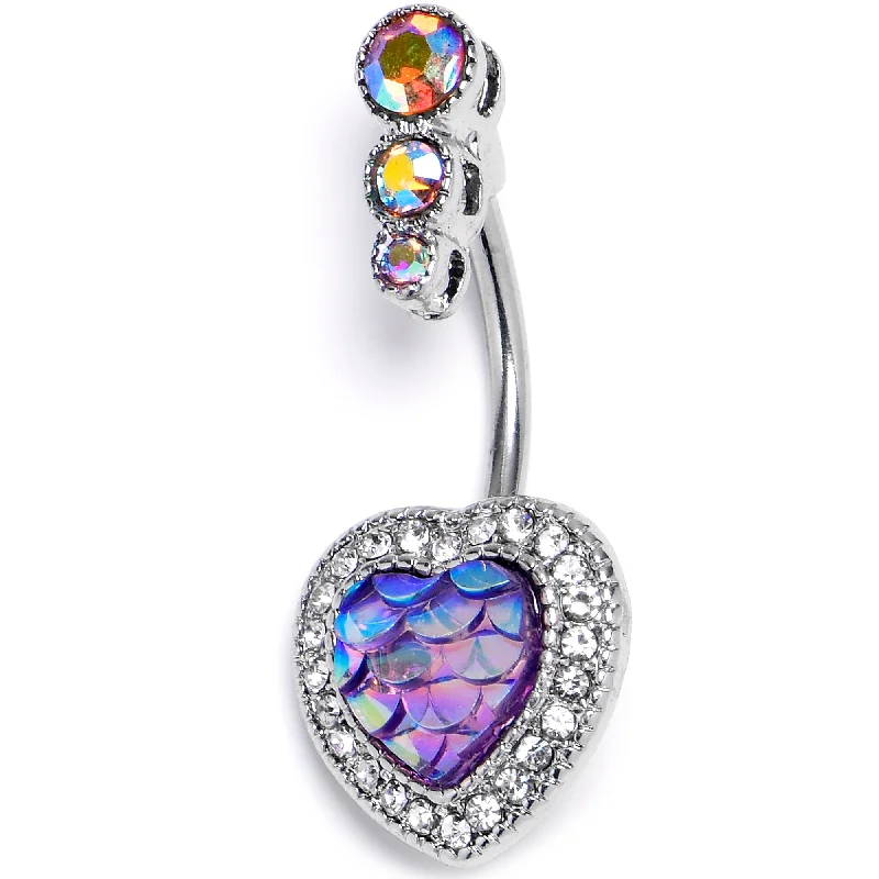 Elegant Belly Rings with Luxurious Appeal -Aurora Gem Mermaid Scale Purple Heart Double Mount Belly Ring Elegant Belly Rings with Luxurious Appeal -Aurora Gem Mermaid Scale Purple Heart Double Mount Belly Ring