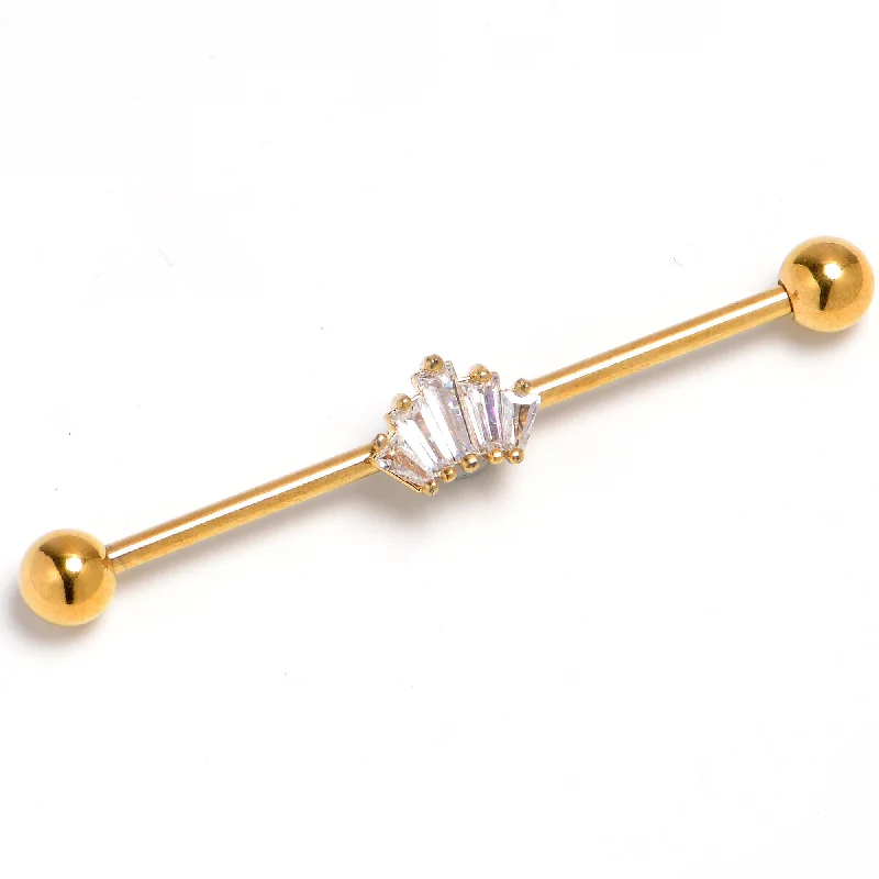 Women's Earrings – Elegant Designs for Every Personality--14 Gauge Clear CZ Gem Gold Tone Regal Rectangles Industrial Barbell 38mm Women's Earrings – Elegant Designs for Every Personality--14 Gauge Clear CZ Gem Gold Tone Regal Rectangles Industrial Barbell 38mm