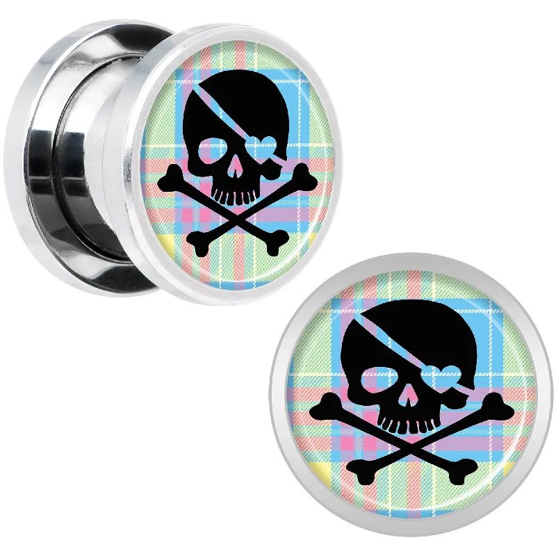 Women's Earrings – Elegant Designs for Every Personality--Pink Green Plaid Heart Skull Steel Screw Fit Plug Set 00 Gauge Women's Earrings – Elegant Designs for Every Personality--Pink Green Plaid Heart Skull Steel Screw Fit Plug Set 00 Gauge