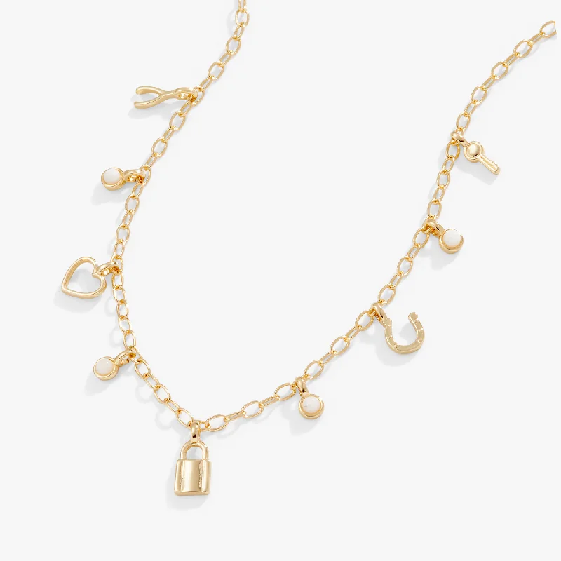 Shop Classic Women's Necklaces & Pendants with a Modern Twist-Love + Luck Mini Multi-Charm Necklace, Adjustable Shop Classic Women's Necklaces & Pendants with a Modern Twist-Love + Luck Mini Multi-Charm Necklace, Adjustable