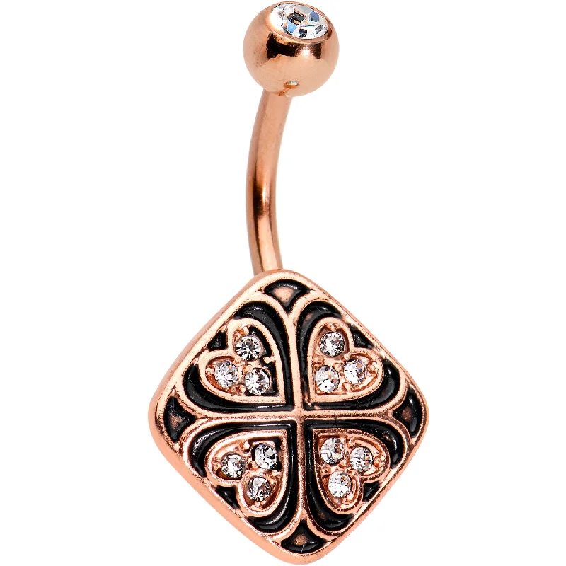 Comfortable Belly Rings with Simple Design -Clear Gem Rose Gold Tone Anodized Heart Rhombus Belly Ring Comfortable Belly Rings with Simple Design -Clear Gem Rose Gold Tone Anodized Heart Rhombus Belly Ring