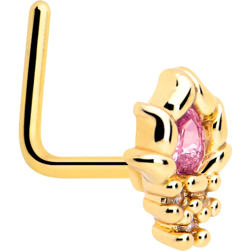 Nose Rings for the Perfect Statement Look -20 Gauge 7mm Pink CZ Gem Gold Tone Style Fire L Shape Nose Ring Nose Rings for the Perfect Statement Look -20 Gauge 7mm Pink CZ Gem Gold Tone Style Fire L Shape Nose Ring